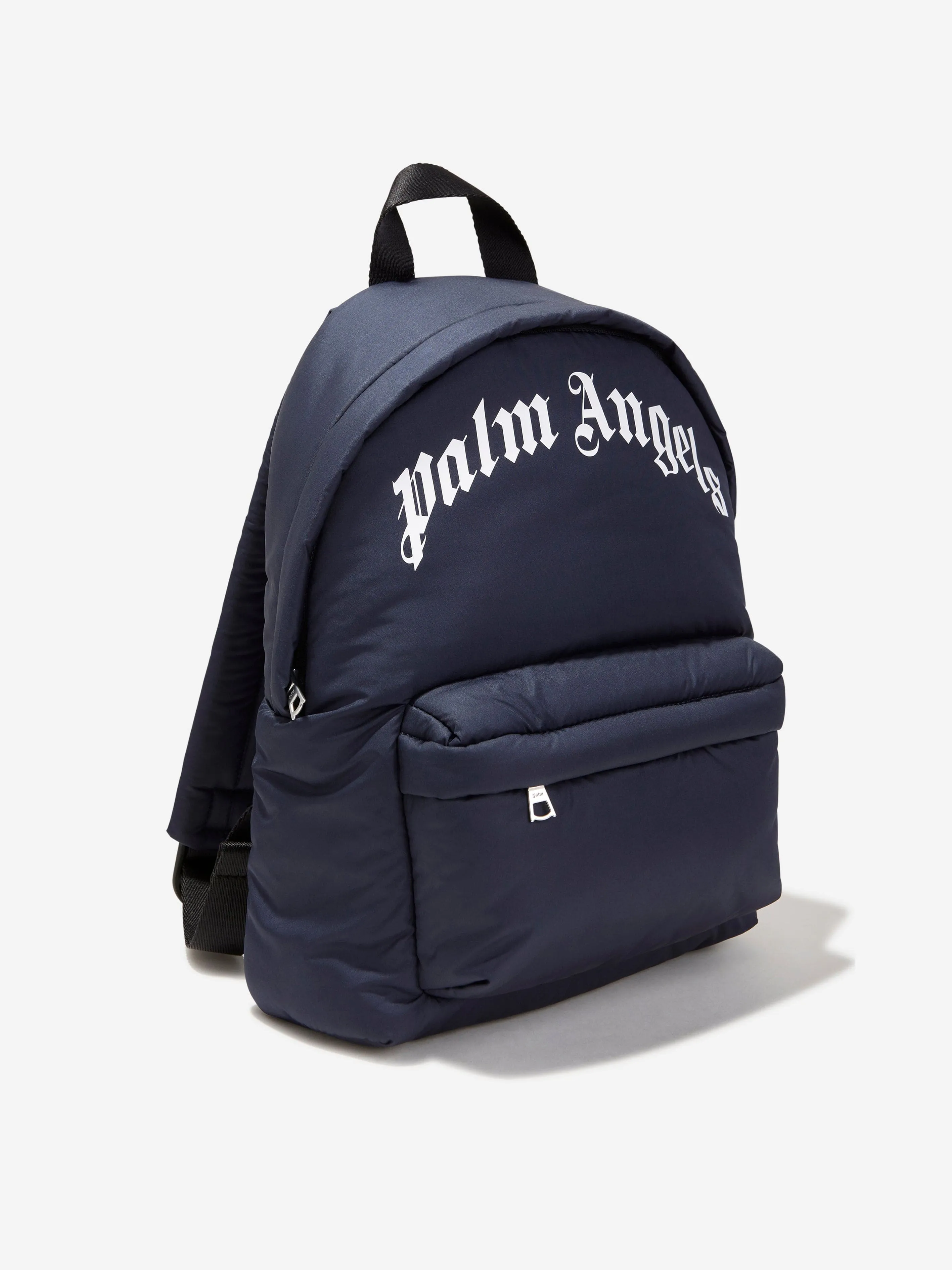 Palm Angels Kids Curved Logo Backpack in Navy