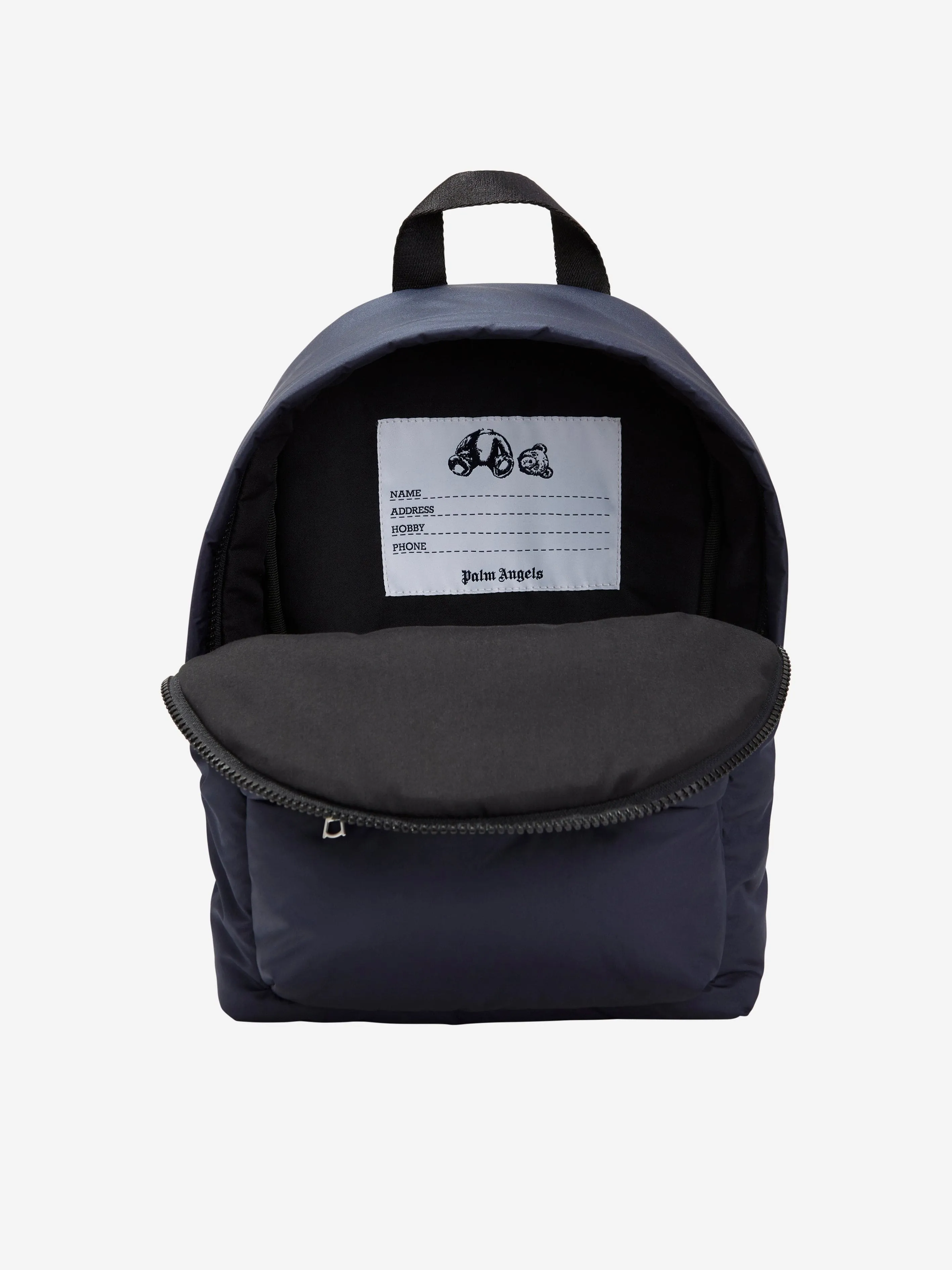 Palm Angels Kids Curved Logo Backpack in Navy