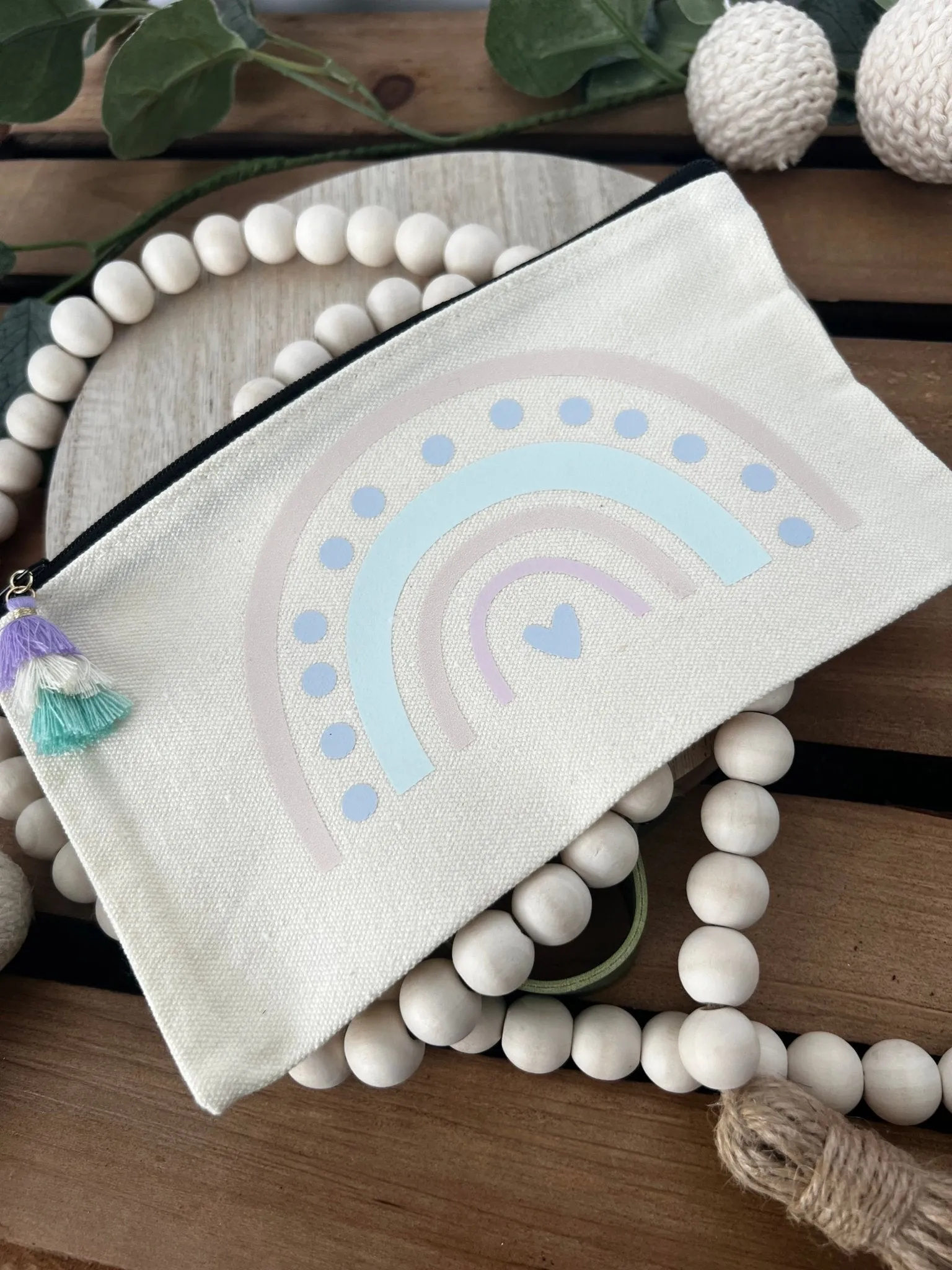 Pastel Rainbow Zippered Pencil Pouch with Personalization