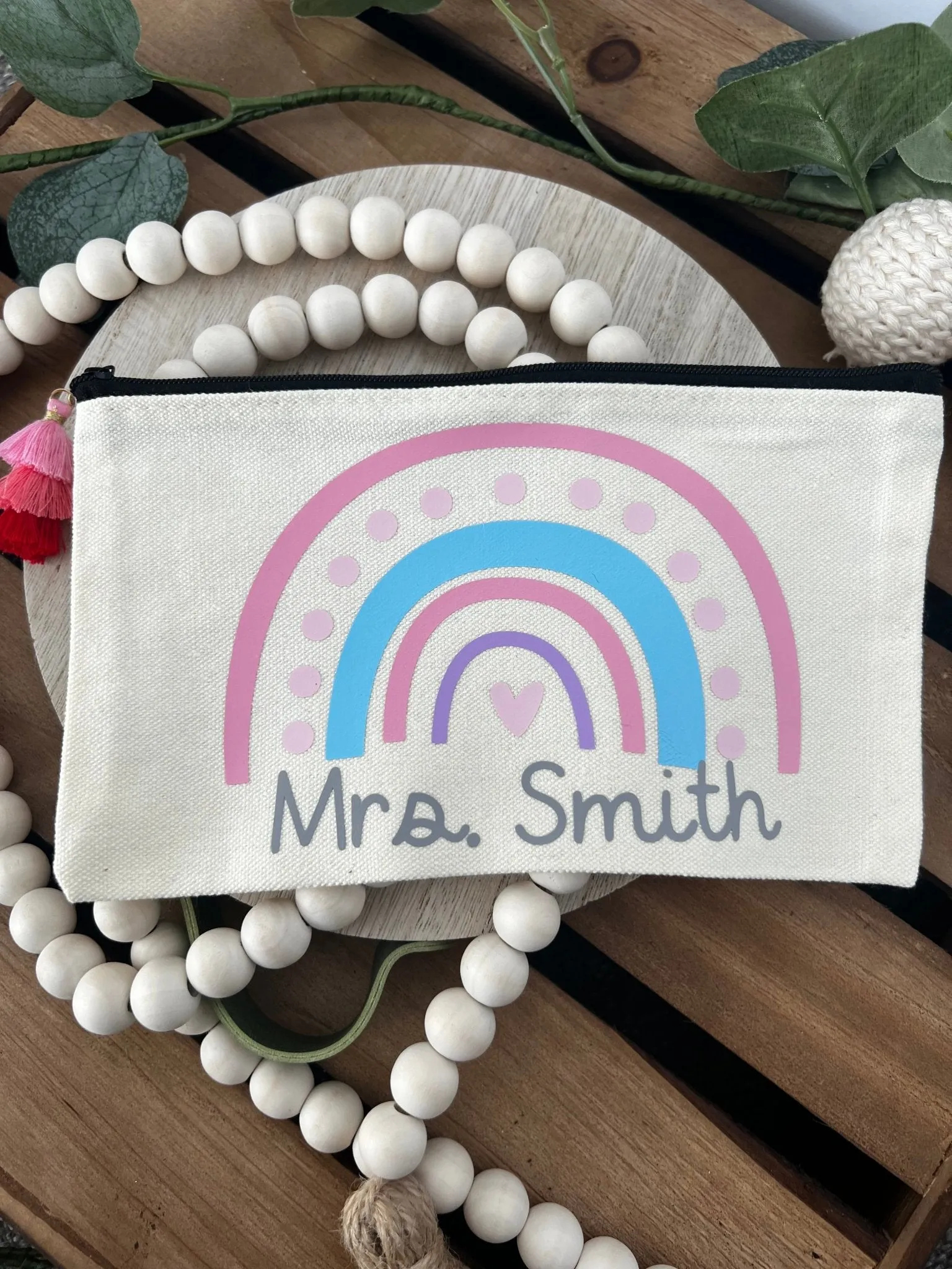 Pastel Rainbow Zippered Pencil Pouch with Personalization