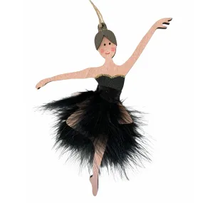 Pendaglio ballerina con tulle di piume nere h 18 cm per albero di natale