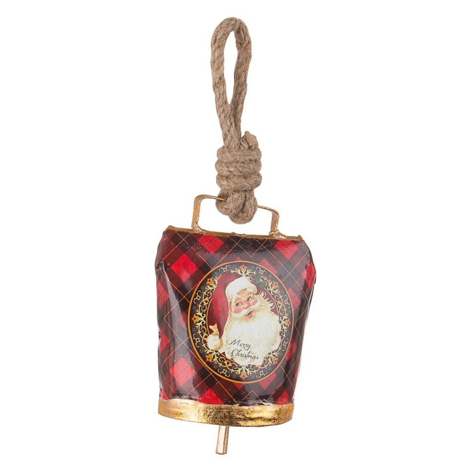 Pendaglio Campana Tartan Babbo Natale "Wendi" per Albero di Natale h 11,5 cm