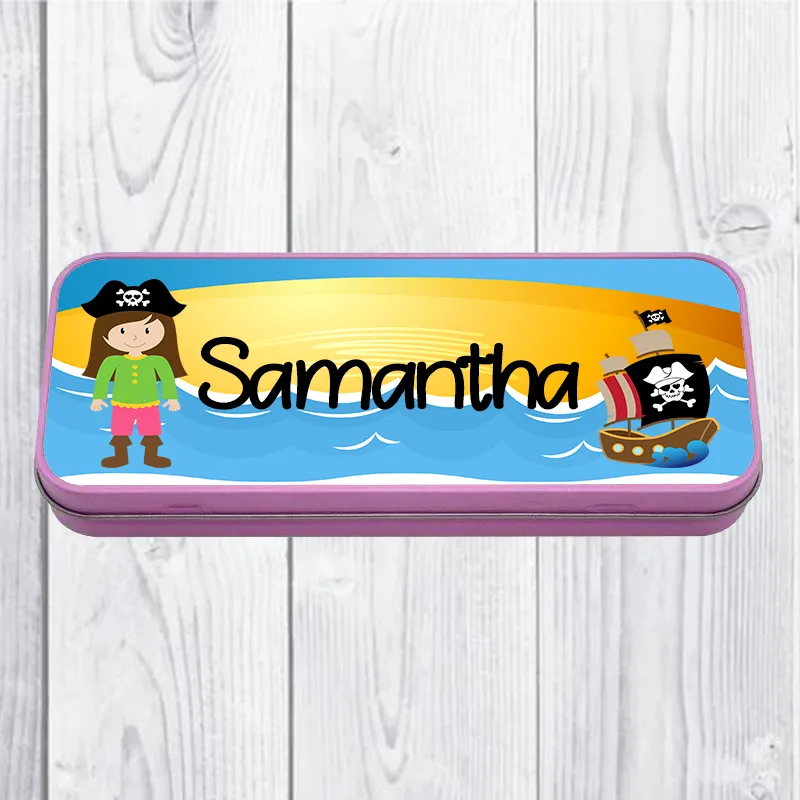 Personalised Printed Pirate School Pencil Tin