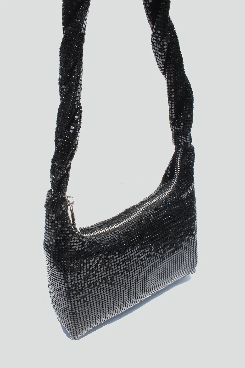 Polly Mesh Metallic Shoulder Disco Bag - Black