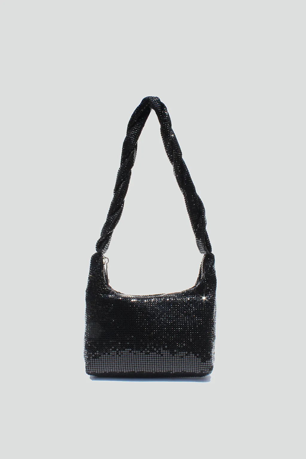 Polly Mesh Metallic Shoulder Disco Bag - Black