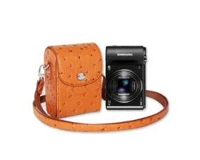 PU Ostrich Leather Mirrorless Camera Bag with Adjustable Strap - Brown