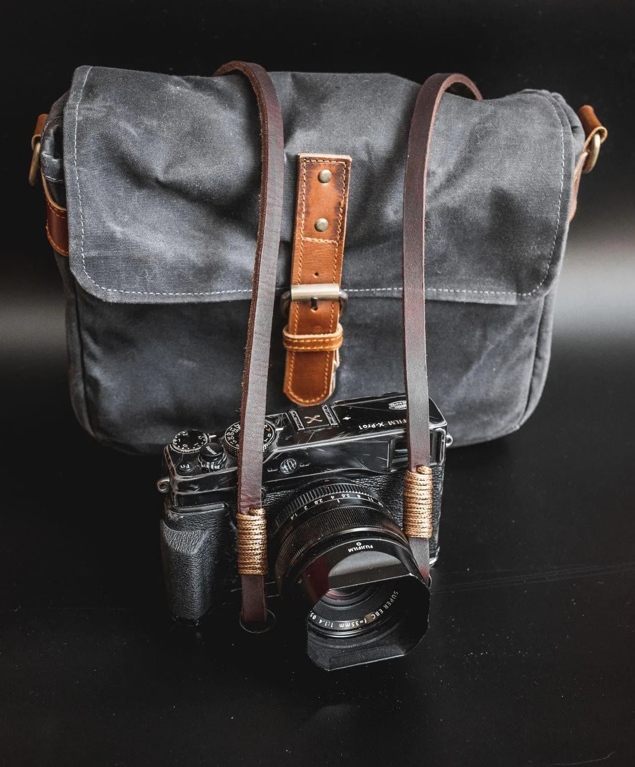 Real Pull-Up  Waxed Leather Camera Strap- Dark Brown 10mm