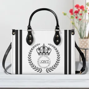 Royalty 24  Black Logo ,Stripes & White Multiple Sizes Upgraded Luxury Women PU Leather Handbag