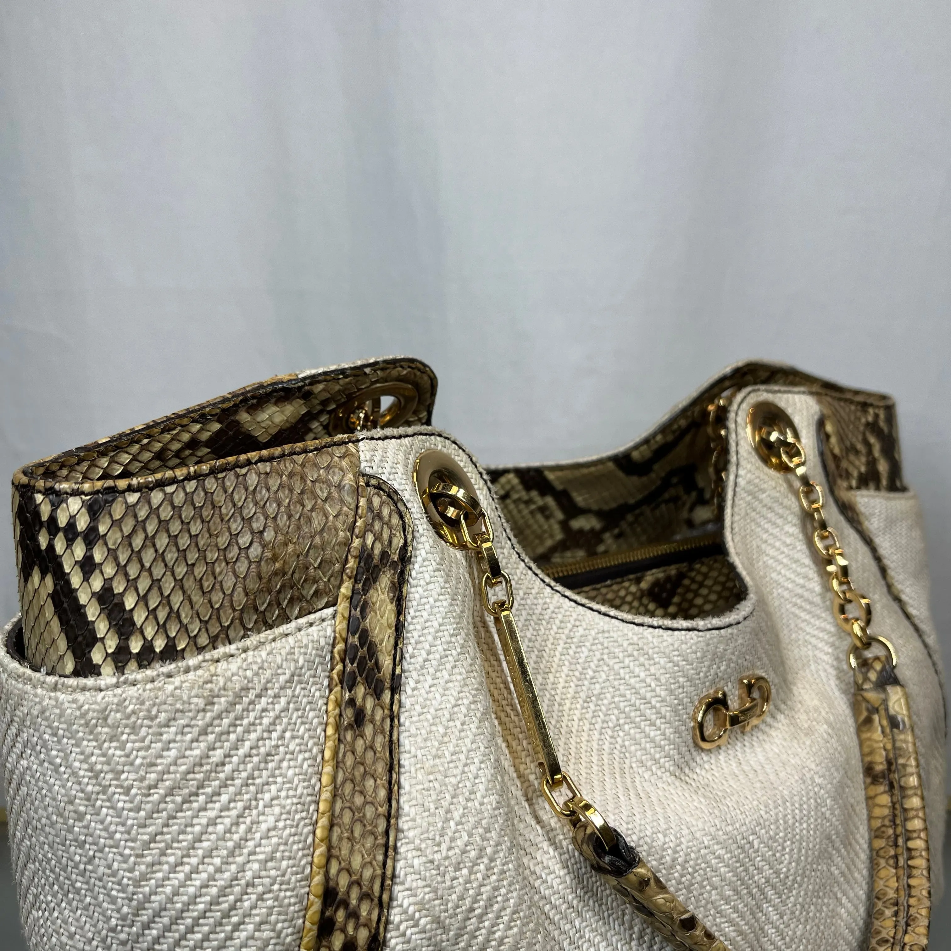 SALVATORE FERRAGAMO  Betulla Snakeskin/Canvas Shoulder Bag TS3734