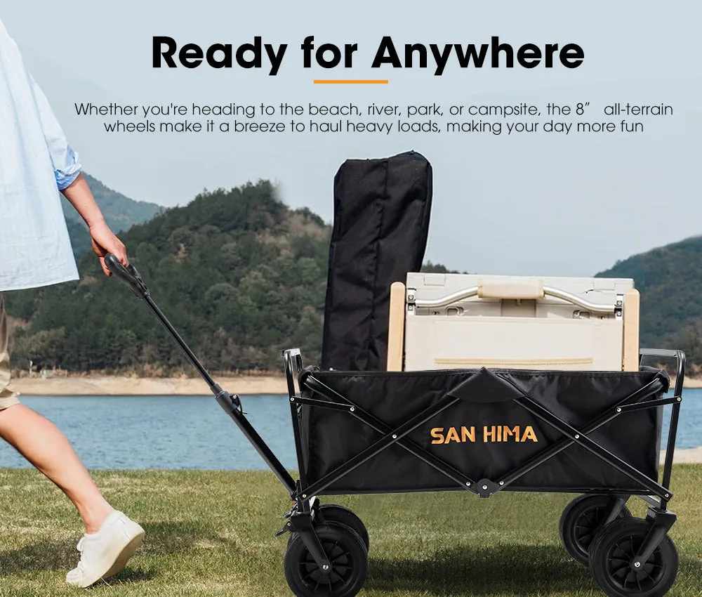 San Hima Folding Camping Wagon 100kg Beach Trolley 360° Wheel Garden Cart Picnic