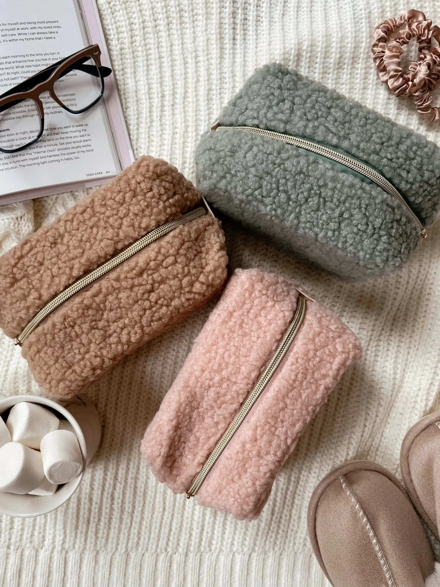 Sherpa Teddy Bear Makeup Bag - FINAL SALE