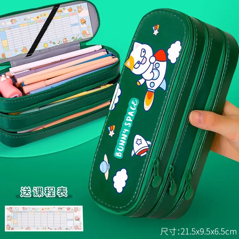 SINOTAO  -  Cute Double Layer High Capacity Space Pen Bag Classify and Organize Students' Pencil Rulers Cartoon Waterproof Stationery Box