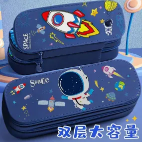 SINOTAO  -  Cute Double Layer High Capacity Space Pen Bag Classify and Organize Students' Pencil Rulers Cartoon Waterproof Stationery Box