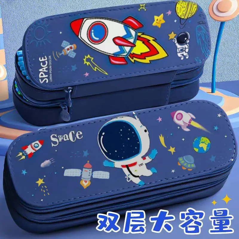 SINOTAO  -  Cute Double Layer High Capacity Space Pen Bag Classify and Organize Students' Pencil Rulers Cartoon Waterproof Stationery Box