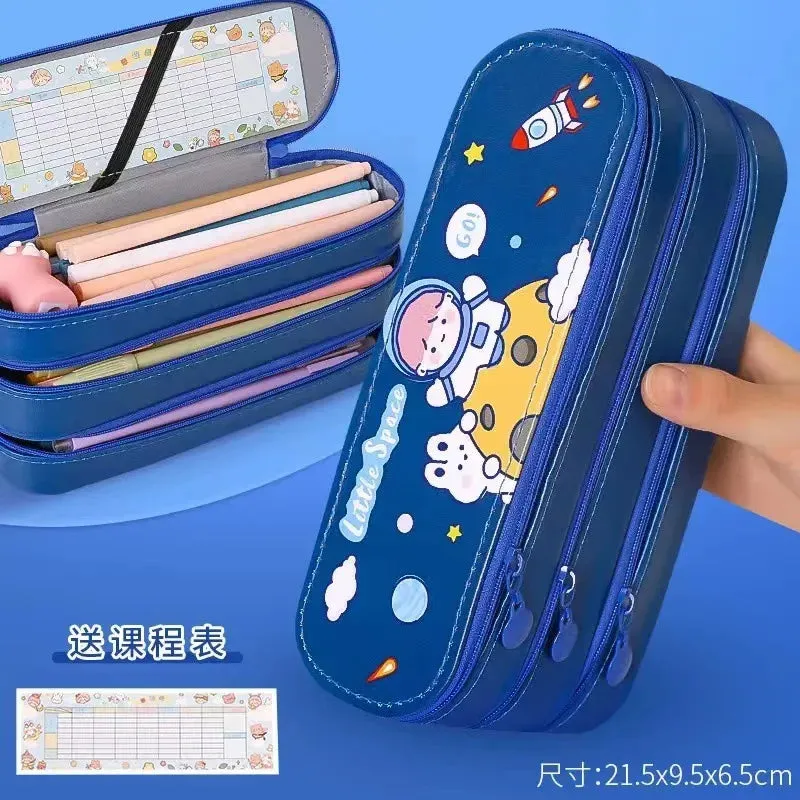 SINOTAO  -  Cute Double Layer High Capacity Space Pen Bag Classify and Organize Students' Pencil Rulers Cartoon Waterproof Stationery Box