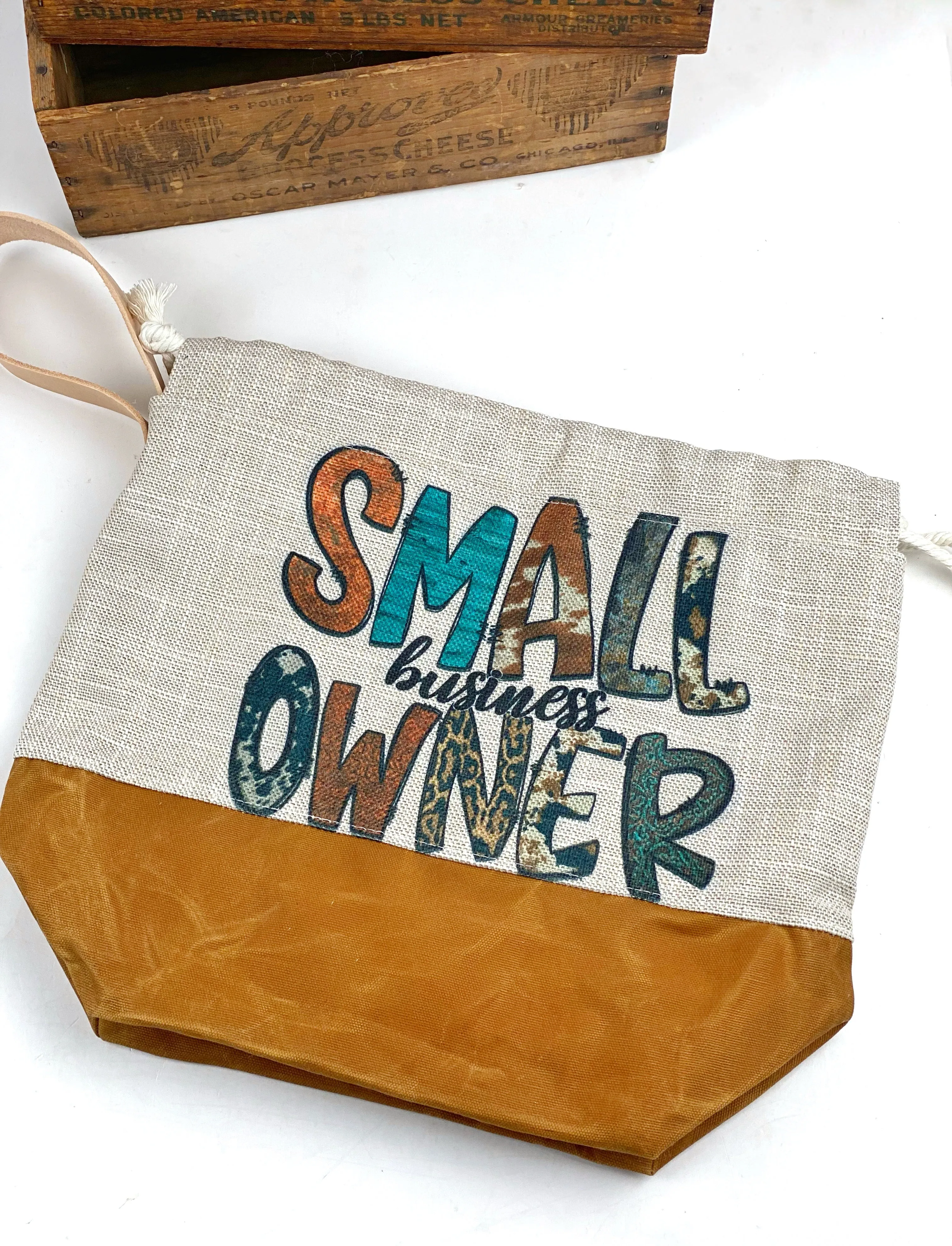 Small Business Owner Waxed Canvas Project Bag, Canvas Project Bag, Project Bag for Knitters, Knitting Bag