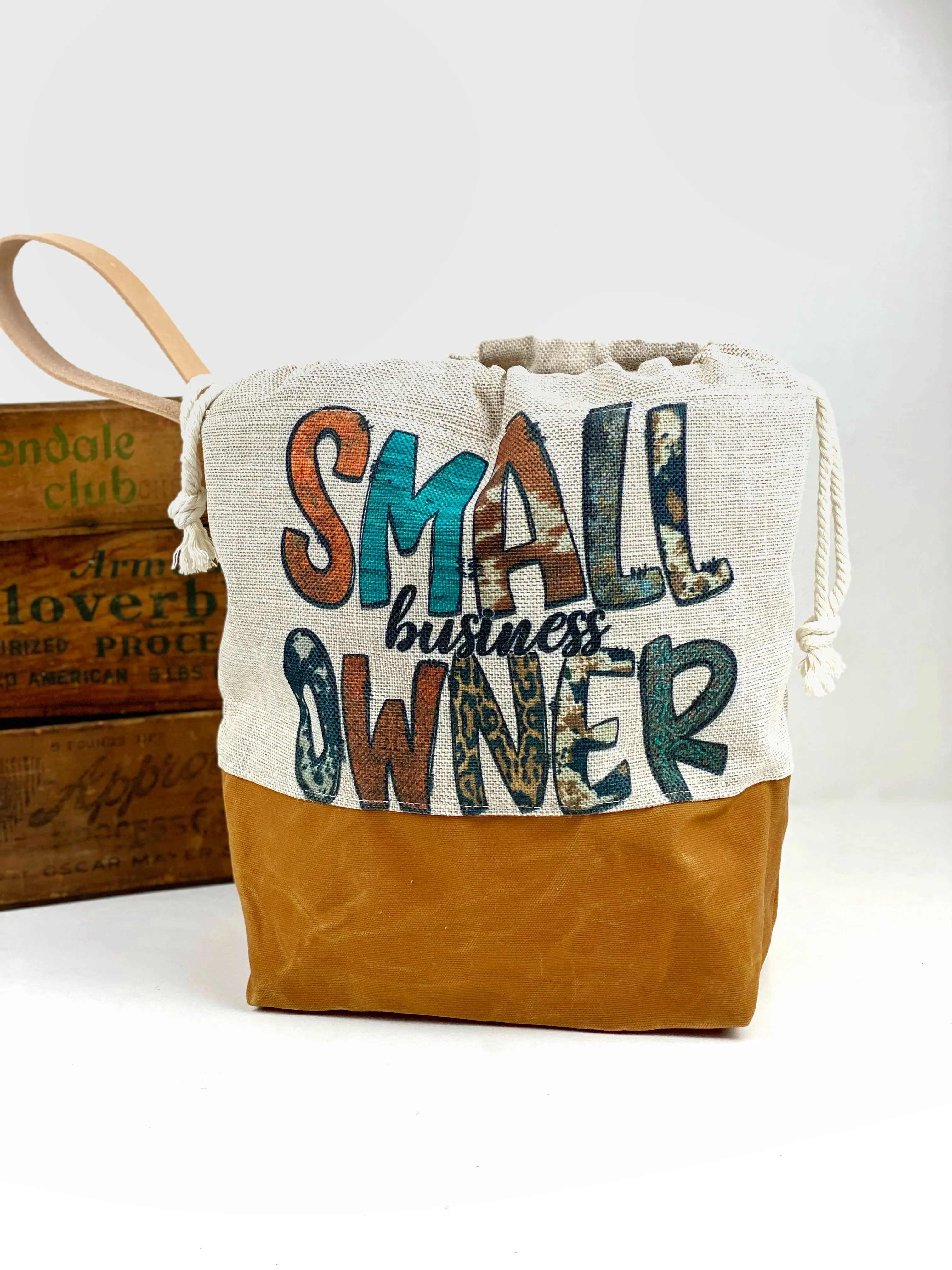 Small Business Owner Waxed Canvas Project Bag, Canvas Project Bag, Project Bag for Knitters, Knitting Bag