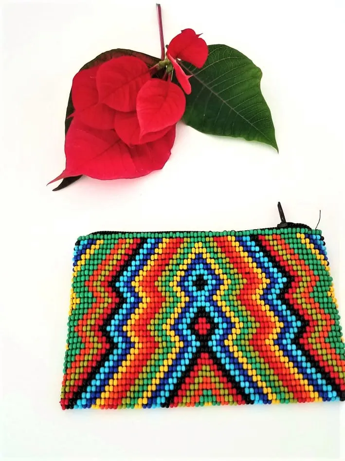 Small Mexican Handcrafted Chaquira Beaded Coin Purse