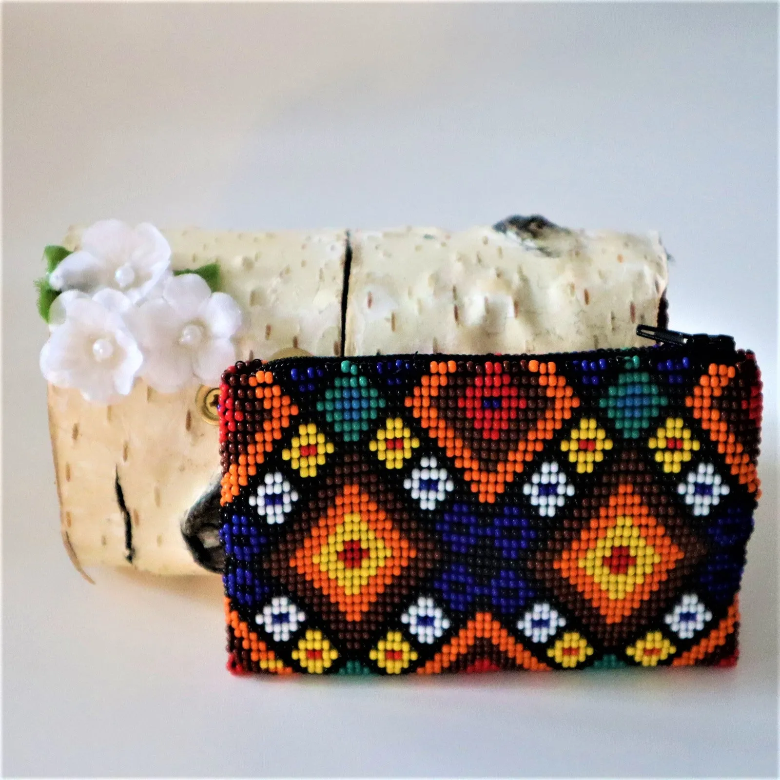 Small Mexican Handcrafted Chaquira Beaded Coin Purse