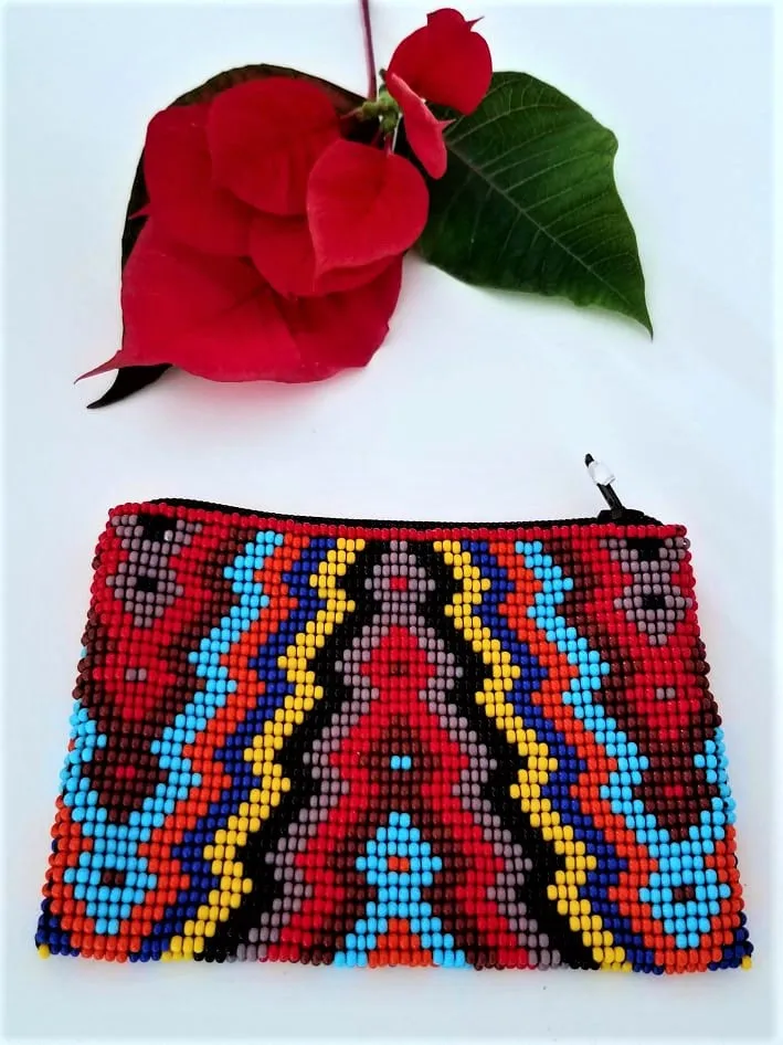 Small Mexican Handcrafted Chaquira Beaded Coin Purse