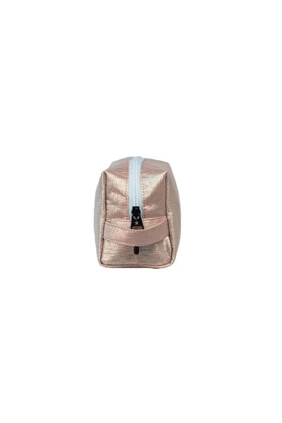 Sparkling Silk in Pink Champagne Rebel Makeup Bag with White Zipper