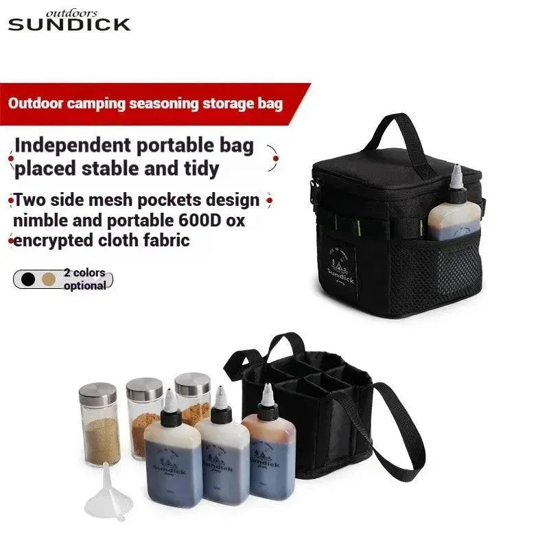 SUNDICK Outdoor Camping Seasoning Storage Bag Black Khaki Color Comes With Seasoning Bottle