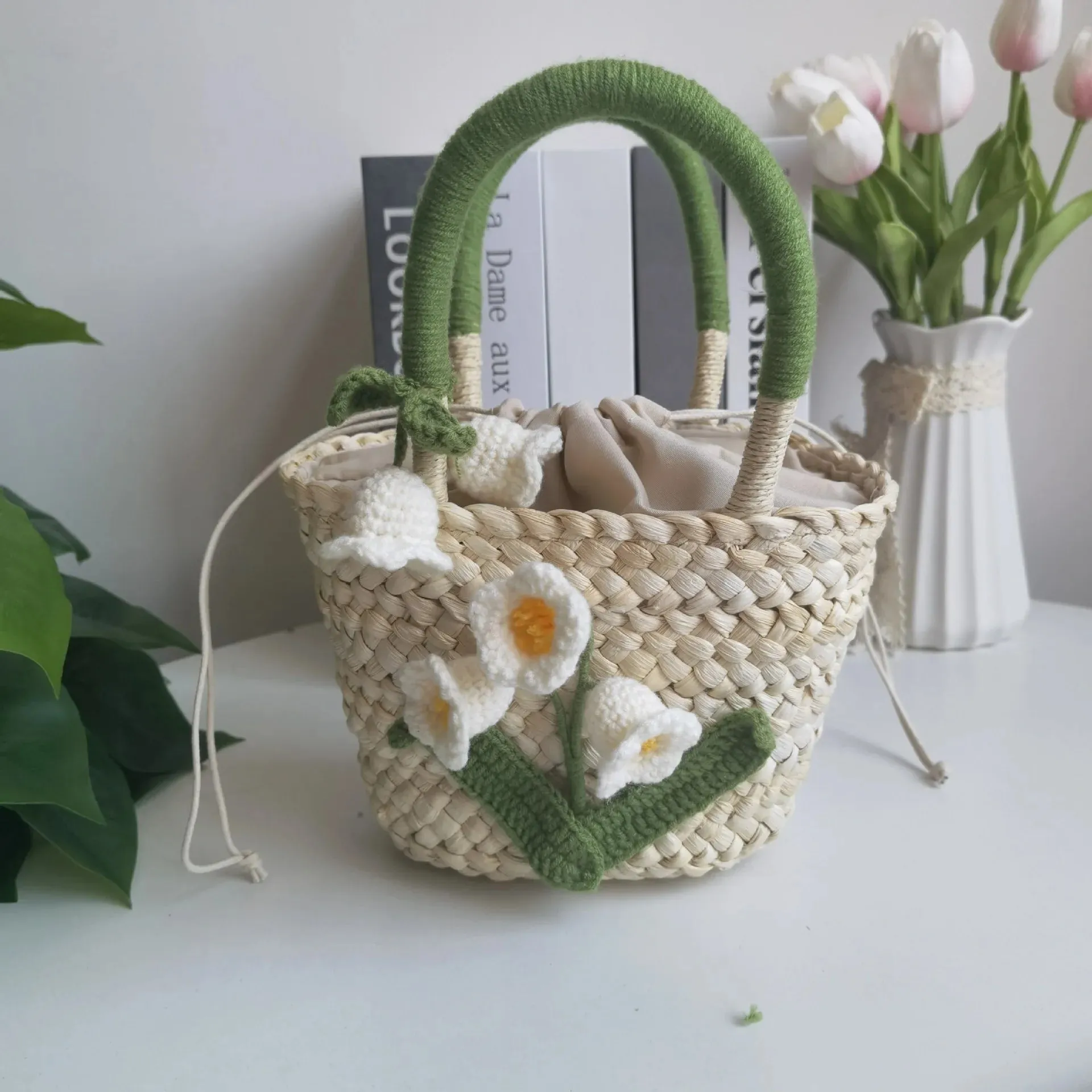 TAVIMART  -  Summer Small Fresh Handmade Lily Of The Valley Woven Bag Idyllic Outing Camping Beach straw Handbag