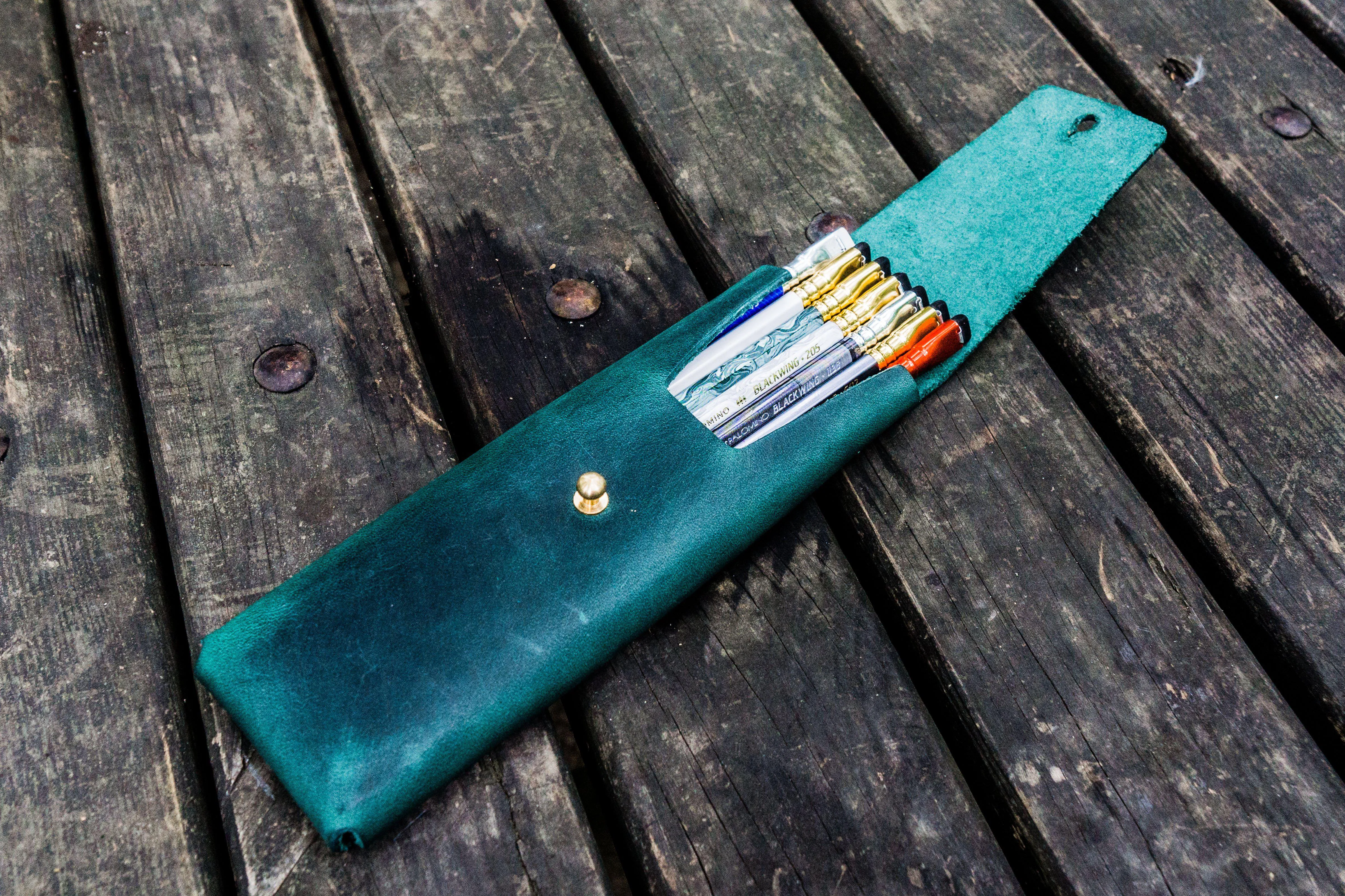 The Charcoal Leather Pencil Case for Blackwing Pencils - Crazy Horse Forest Green