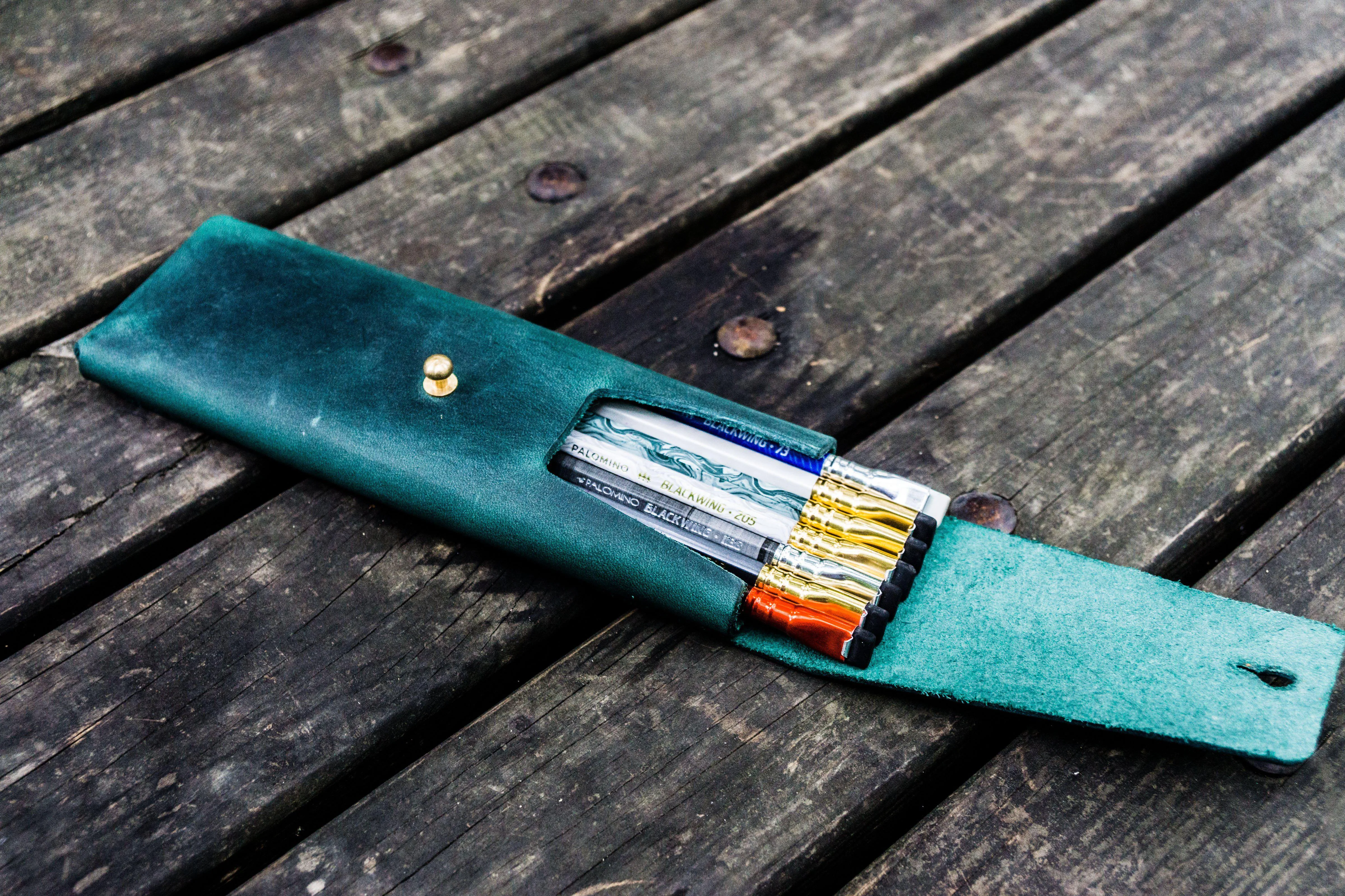 The Charcoal Leather Pencil Case for Blackwing Pencils - Crazy Horse Forest Green