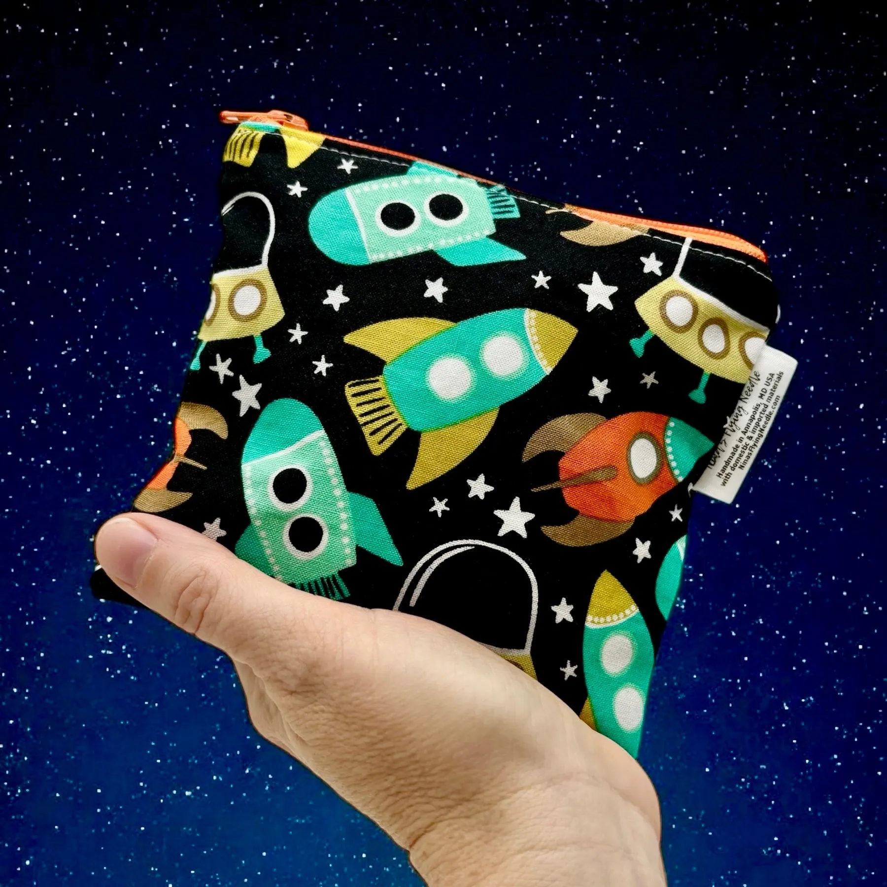 Toddler Sized Reusable Zippered Bag Spaceships and Rockets