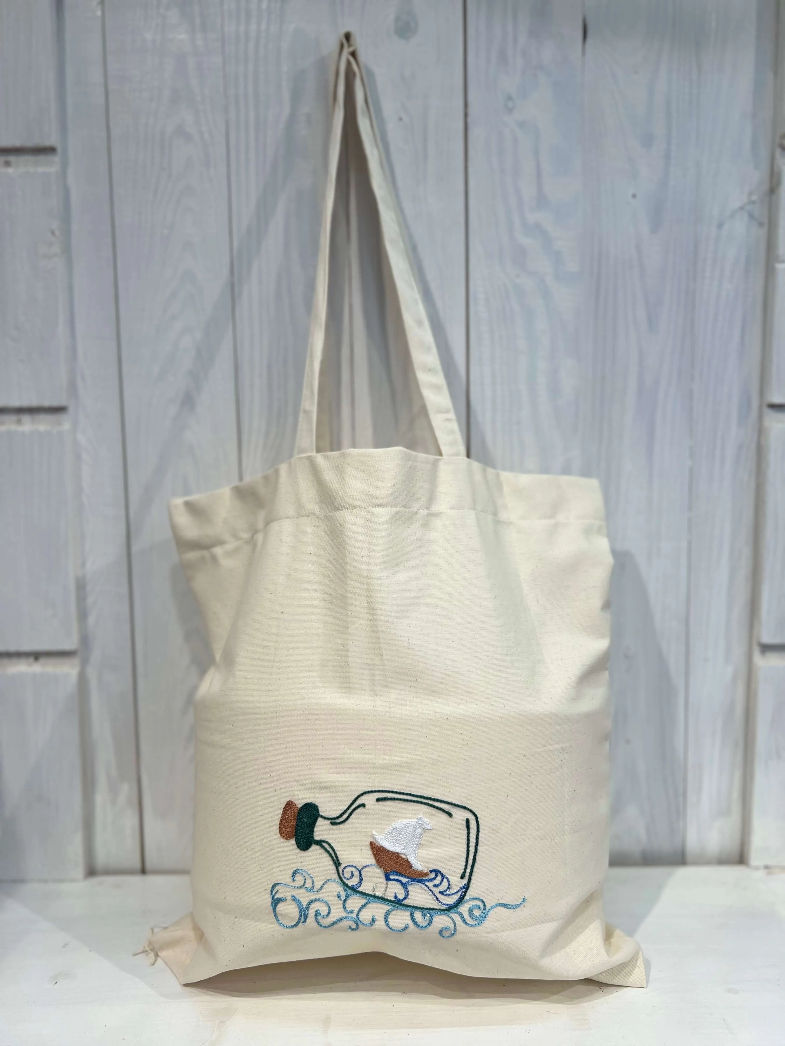 Tote Bag con Barchetta - Tote Bag - Shopper Bag - Tote Bag Ricamo Barca nella bottiglia