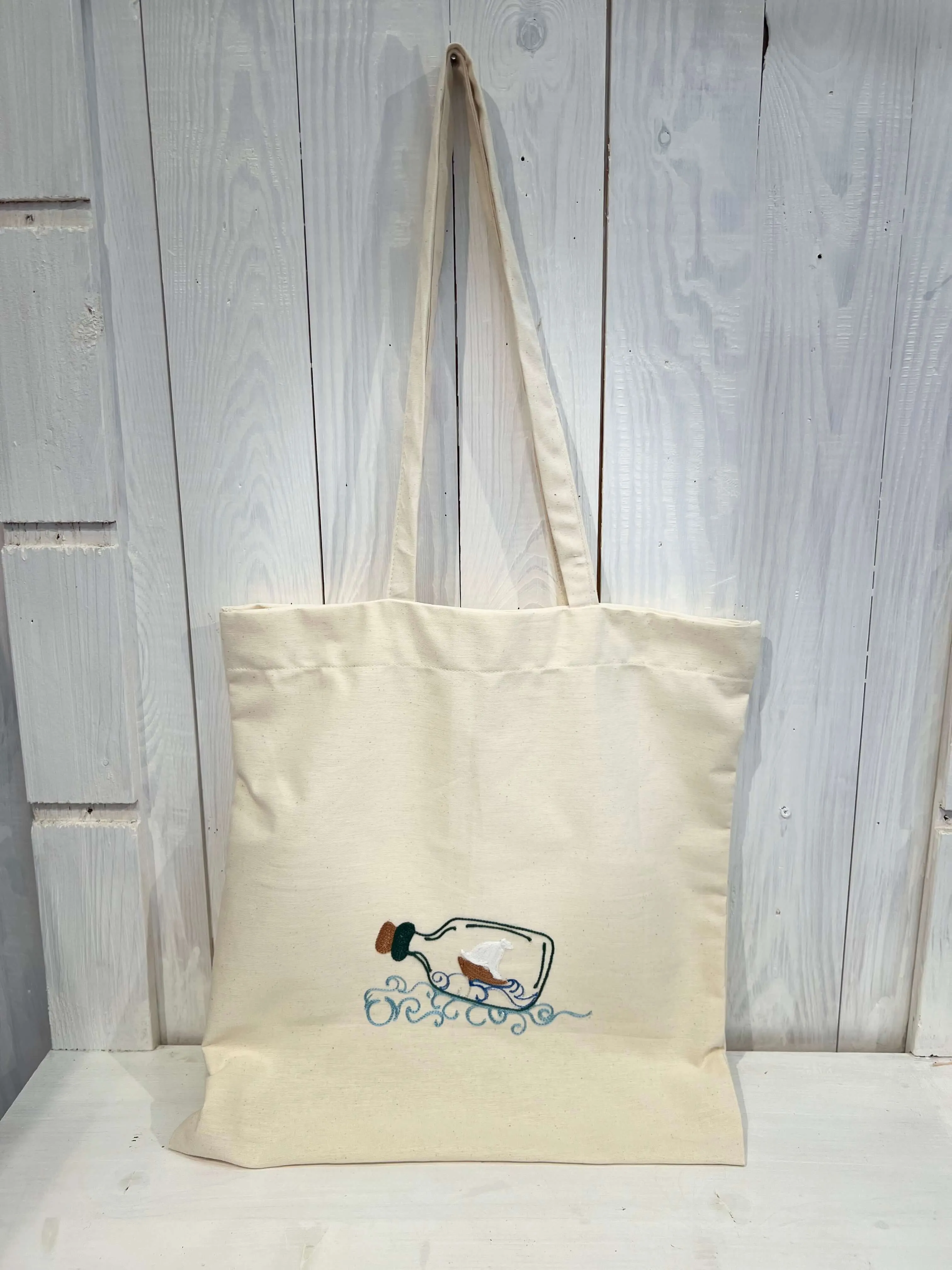 Tote Bag con Barchetta - Tote Bag - Shopper Bag - Tote Bag Ricamo Barca nella bottiglia