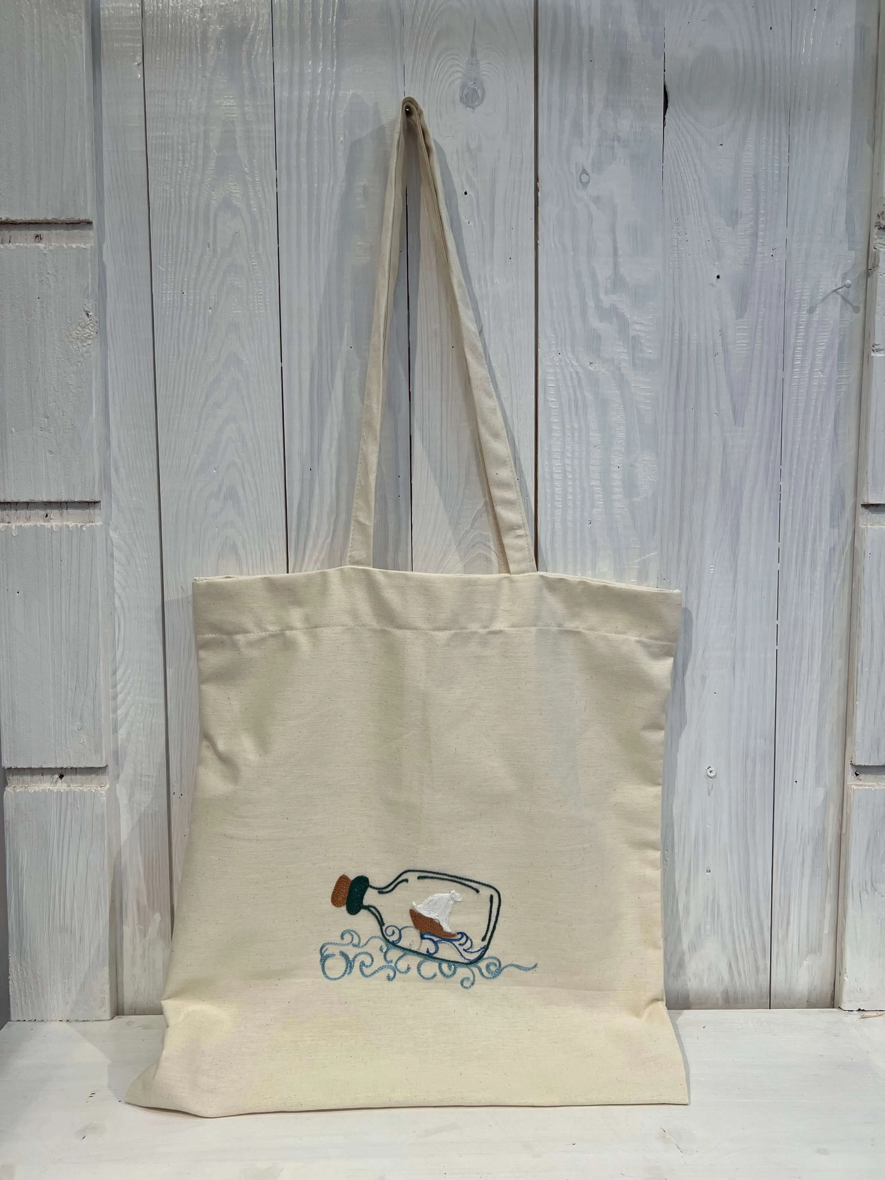 Tote Bag con Barchetta - Tote Bag - Shopper Bag - Tote Bag Ricamo Barca nella bottiglia