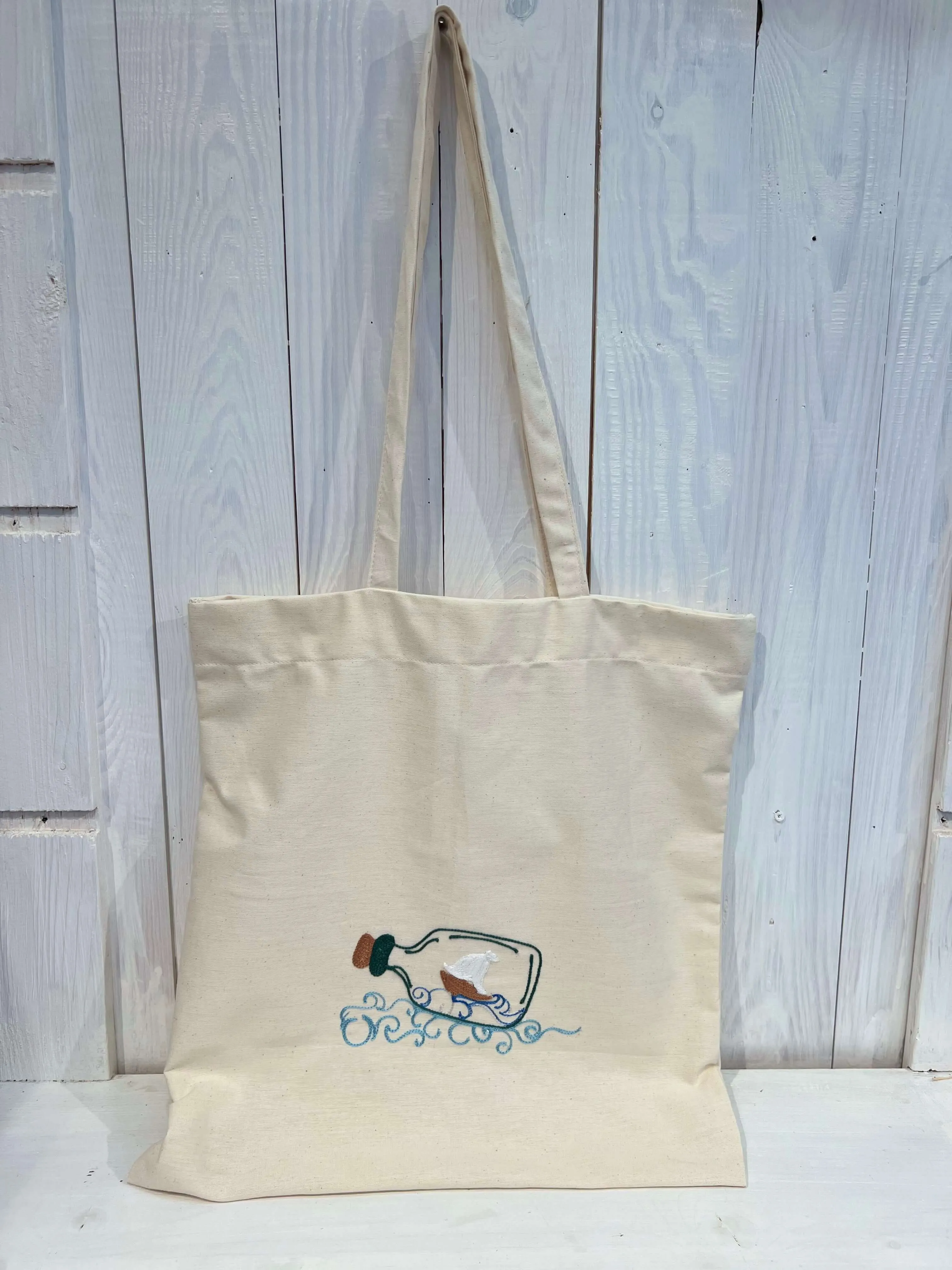 Tote Bag con Barchetta - Tote Bag - Shopper Bag - Tote Bag Ricamo Barca nella bottiglia