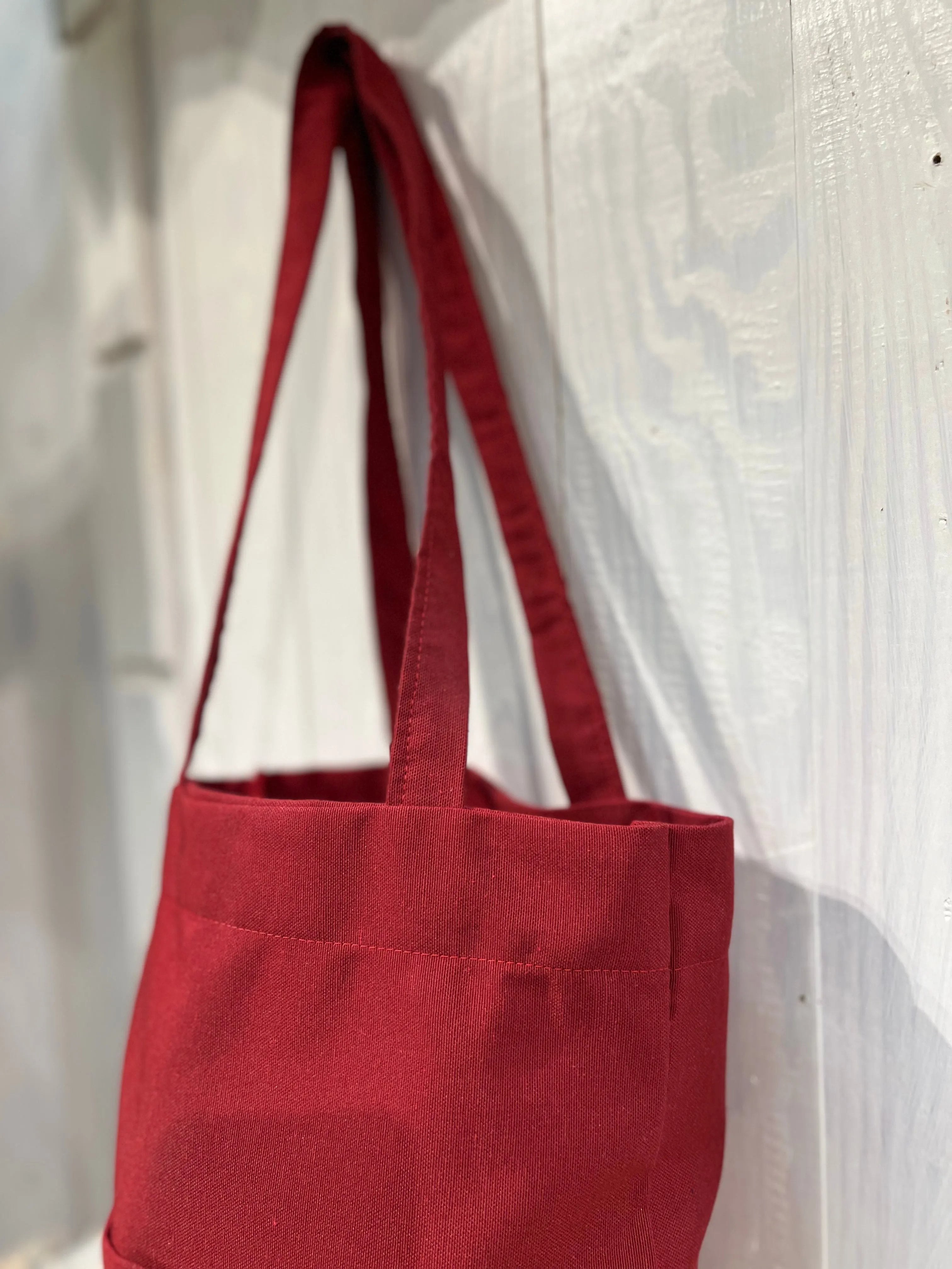 Tote Bag Floreale Rossa con tasca - Ricamo a Fiori - Pezzo Unico