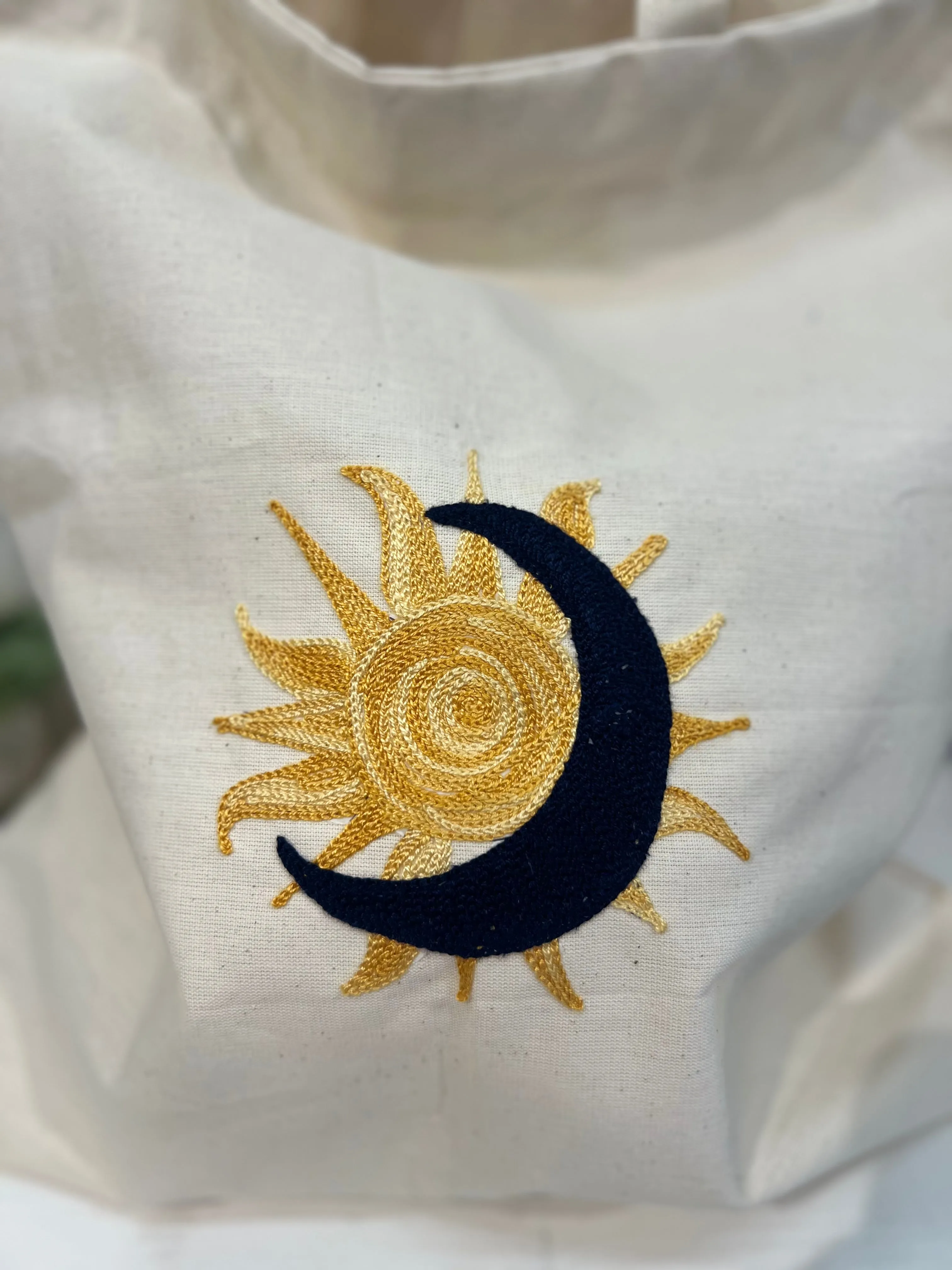 Tote Bag ricamata con sole e luna -  Tote Bag - Shopper bag - Tote Bag ricamata - Shopper bag ricamata - Sole e Luna