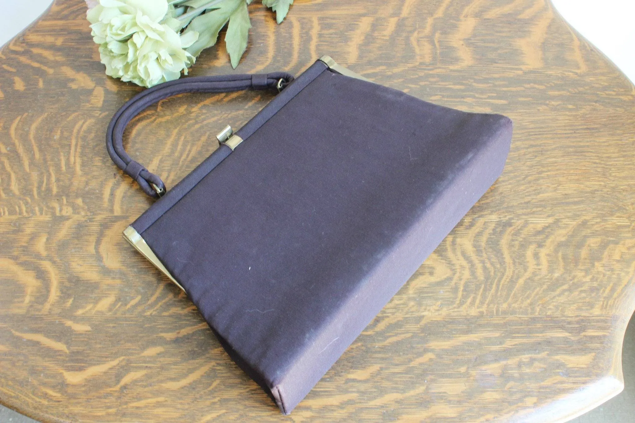 Vintage 1950s 1960s Brown Faille Dover HandBag