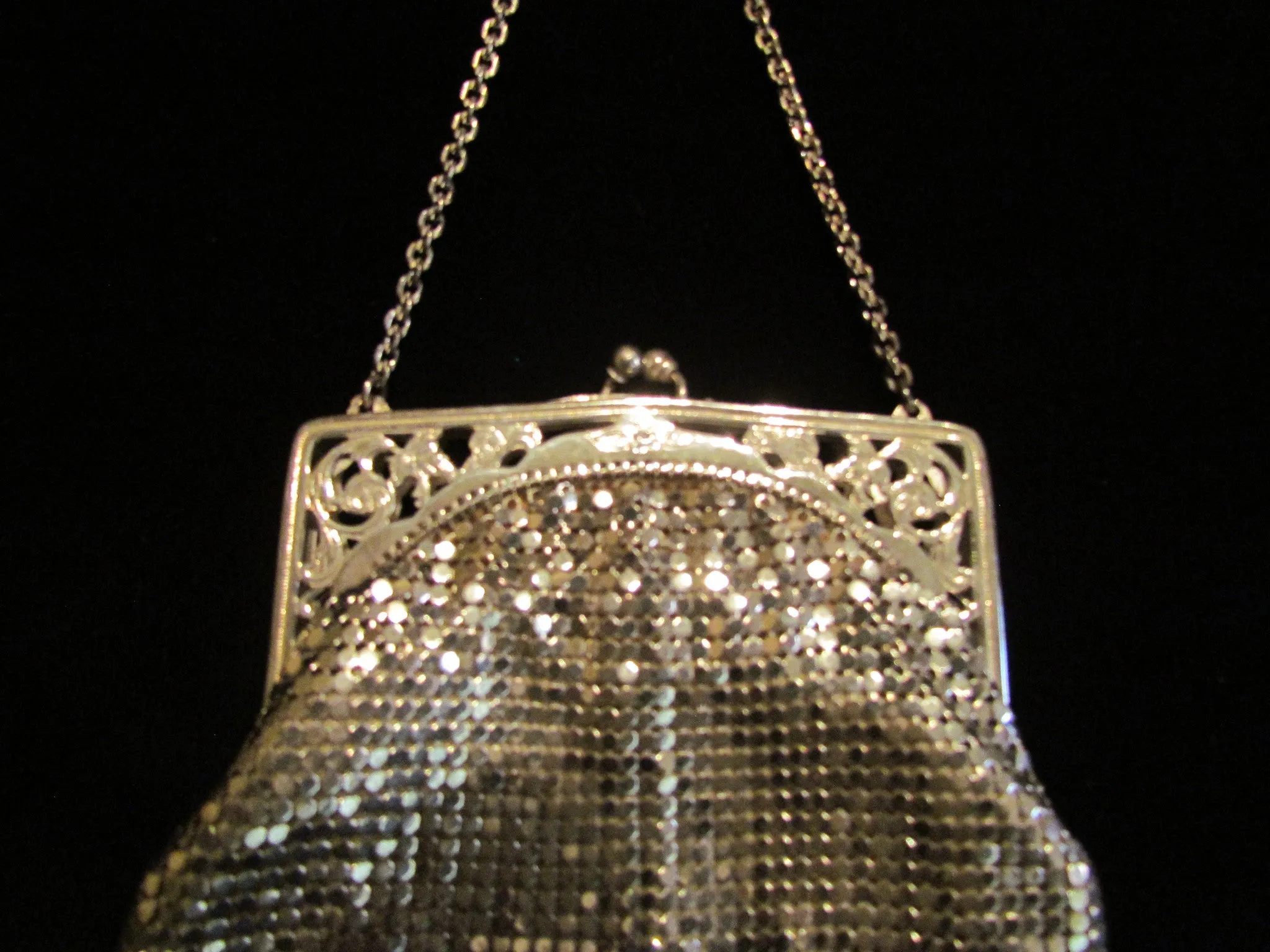 Vintage Whiting Davis Silver Mesh Purse Evening Bag Excellent Condition