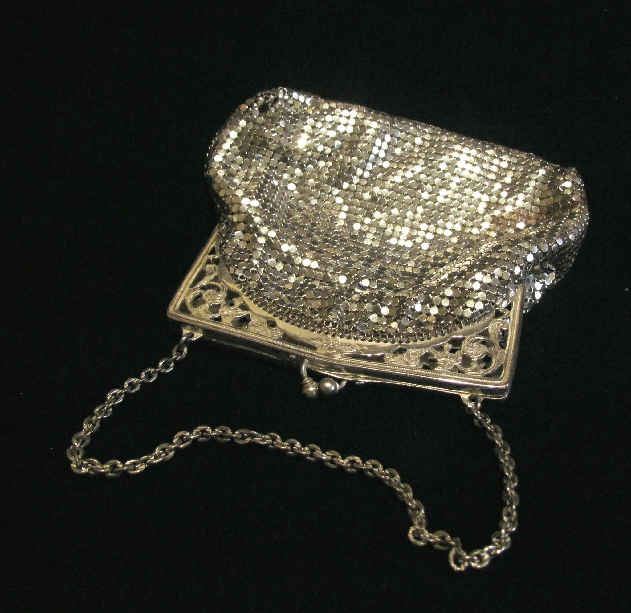 Vintage Whiting Davis Silver Mesh Purse Evening Bag Excellent Condition