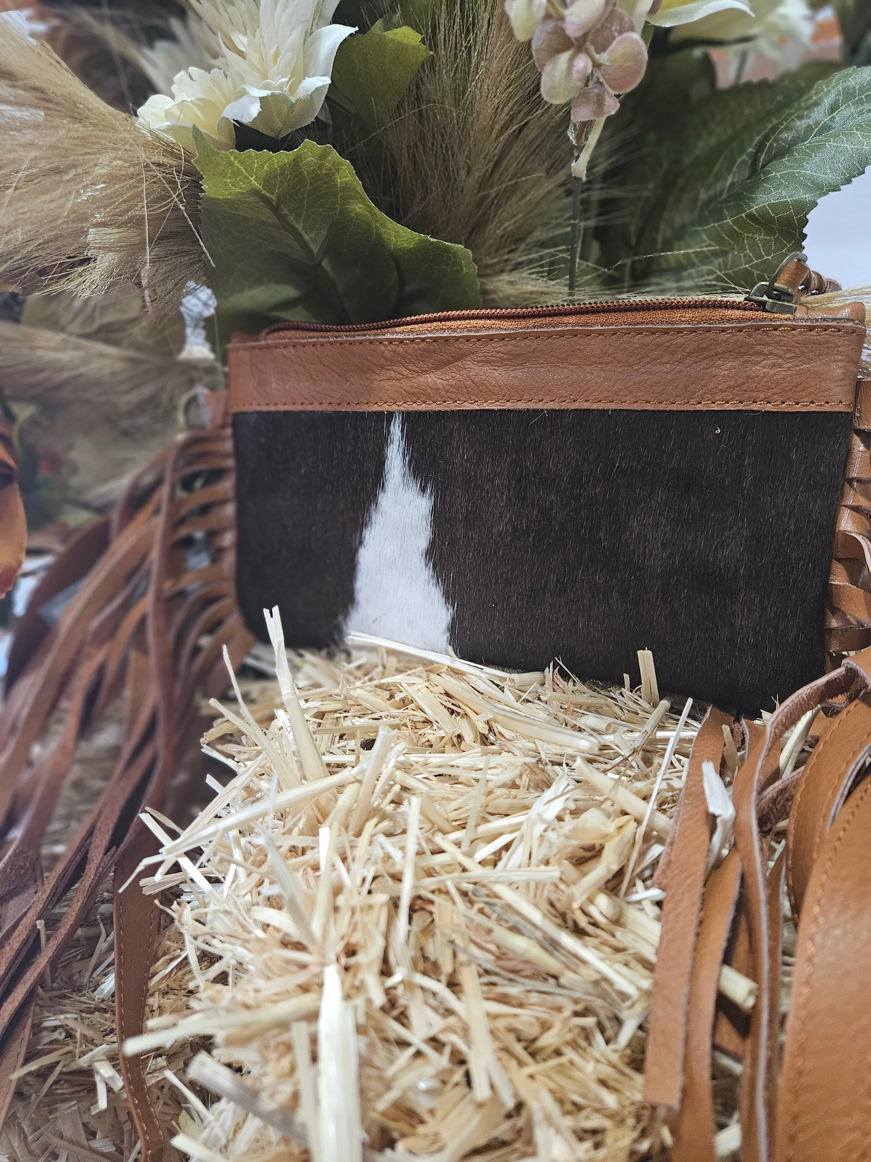 Wallet Style Brown Fringe Cowhide Purse