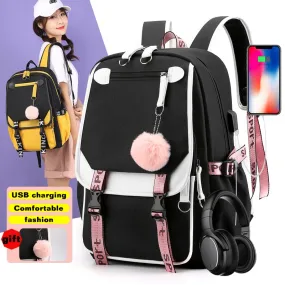 Wenkouban Women girls School Backpacks Anti Theft USB Charge Backpack Waterproof Bagpack School Bags Teenage Travel Bag