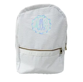 White Seersucker Backpack