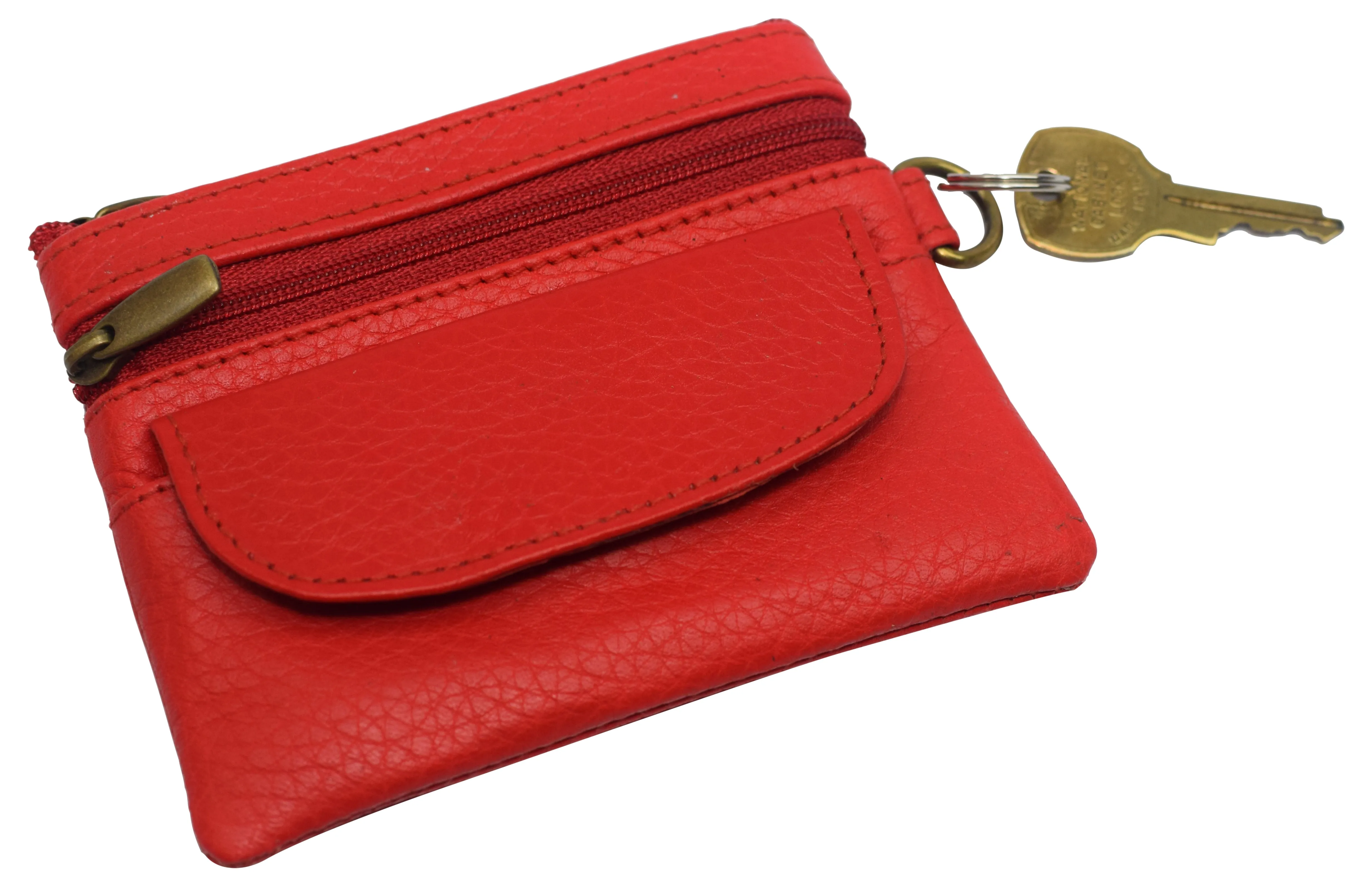 Women Genuine Leather Triple Zipper Small Wallet Change Coin Purse Holder with Front Snap Pocket