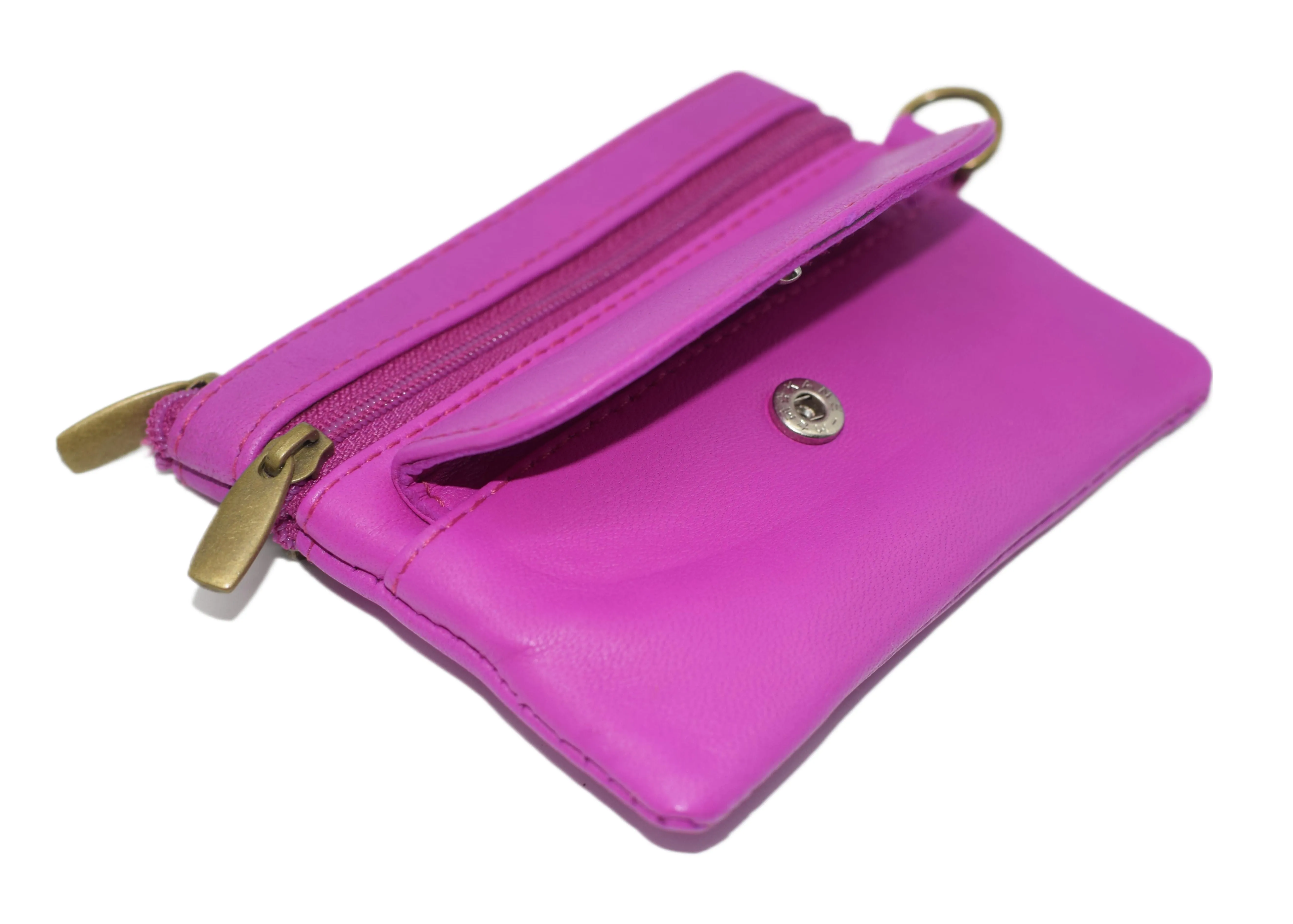 Women Genuine Leather Triple Zipper Small Wallet Change Coin Purse Holder with Front Snap Pocket