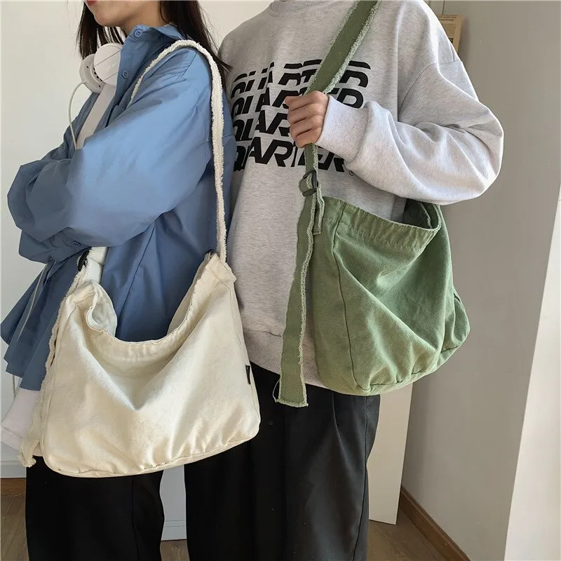 Women's Canvas Messenger Bag Female Crossbody Tote Bag Ladies Casual Hobo Bag Large Shoulder Bag Shopper School Bag Unisex