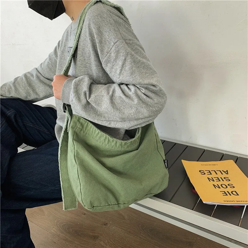 Women's Canvas Messenger Bag Female Crossbody Tote Bag Ladies Casual Hobo Bag Large Shoulder Bag Shopper School Bag Unisex