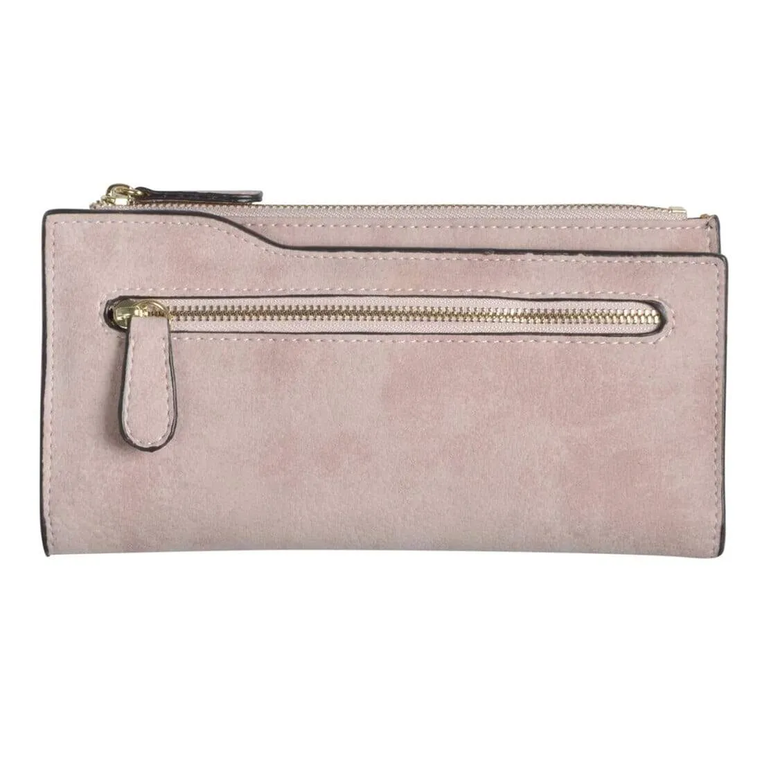 Womens Carla Slim Suedette Zip Purse - Natural Blue Pink