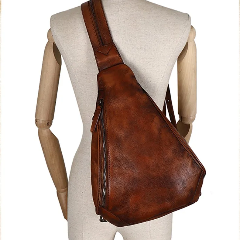 Womens Green Leather Sling Backpack Purse Chest Bag For Women