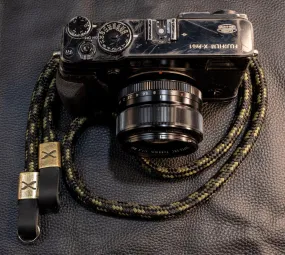 X  Snake Olive/Black Rope -Black Leather Camera Strap - Bronze X