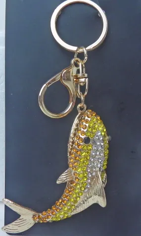 Yellow Rhinestone Bling Shark Purse Charm Key Chain